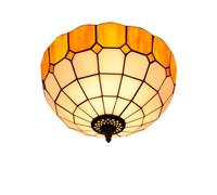 MANHONG 12 Inches Tiffany Flush Mount Ceiling Light, Large Stained Glass Uplighter Lamp Colourful Plaids Vintage Style Deco Chandelier for Living Dining Room Bedroom Corridor(Giallo)