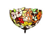 MANHONG 12 Inches Tiffany Flush Mount Ceiling Light, Large Stained Glass Uplighter Lamp Grape Flowers Vintage Style Deco Chandelier for Living Dining Room Bedroom Corridor