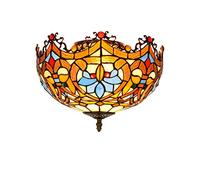 MANHONG 12 Inches Tiffany Flush Mount Ceiling Light, Large Stained Glass Uplighter Lamp Love Beads Vintage Style Deco Chandelier for Living Dining Room Bedroom Corridor