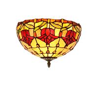 MANHONG 12 Inches Tiffany Flush Mount Ceiling Light, Large Stained Glass Uplighter Lamp Red Tulips Vintage Style Deco Chandelier for Living Dining Room Bedroom Corridor