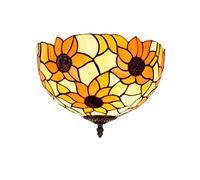 MANHONG 12 Inches Tiffany Flush Mount Ceiling Light, Large Stained Glass Uplighter Lamp Sunflower Vintage Style Deco Chandelier for Living Dining Room Bedroom Corridor