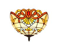 MANHONG 12 Inches Tiffany Flush Mount Ceiling Light, Large Stained Glass Uplighter Lamp Yellow Baroque Vintage Style Deco Chandelier for Living Dining Room Bedroom Corridor