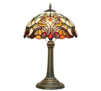 MANHONG 12 Inches Tiffany Lamp Stained Glass Table Lamps Red Baroque Vintage Style Nightstand Reading Desk Light for Bedside Bedroom Living Room Art Deco