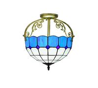 MANHONG 12 Inches Tiffany Semi Flush Mount Ceiling Light, Stained Glass Uplighter Lamp Colourful Plaid Vintage Style Deco Chandelier for Living Dining Room Bedroom Corridor(Blu)