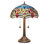 MANHONG 16 Inches Tiffany Lamp Large Stained Glass Table Lamps Blue Red Dragonflies Vintage Style Nightstand Reading Desk Light for Bedside Bedroom Living Room Art Deco