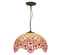MANHONG 16 Inches Tiffany Lamp Stained Glass Ceiling Pendant Light Vintage Deco Pink Cherry Blossom Hanging Chandelier for Bedroom Kitchen Island Dining Living Room Corridor