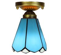 MANHONG 6 Inch Tiffany Ceiling Light Small Stained Glass Chandelier, Blue White Petals Vintage Decor Uplighter Lamp for Living Dining Room Bedroom Corridor(Blu)