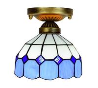 MANHONG 8 Inch Tiffany Ceiling Light Small Stained Glass Chandelier, Blue Yellow Checkered Vintage Decor Uplighter Lamp for Living Dining Room Bedroom Corridor(Blu)