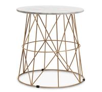 mania round white marble top side table with gold base
