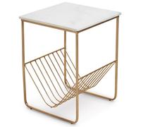 mania square white marble top side table with gold frame