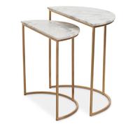 mania white marble top nest of 2 tables with gold metal frame