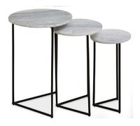 mania white marble top nest of 3 tables with black metal frame
