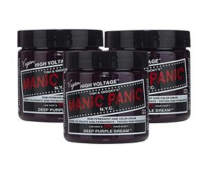 MANIC PANIC Deep Purple Dream Classic High Adhesion Semi-Permanent Hair Dye, 3 Pack , Blackberry, Purple Tone For Dark and Light Hair, Vegan, PPD and Ammonia Free
