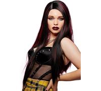 Smiffys Official Manic Panic® Vampire’s Kiss™ Super Vixen™ Wig, Long Straight Wig, Heat Styleable with Adjustable Cap in Black & Red Ombre Colours. Side Parting adds a dramatic touch