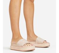 Manic Printed Detail Peep Toe Flatform Slider In Nude Fabric, Women's Size UK 7