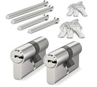 MANICAF Pack of 2 Lock Cylinders, Profile Cylinder 30/30, Cylinder Lock, Profile Double Cylinder with 6 Keys, Euro Brass Cylinder Satin Zinc Finish Cross Holes