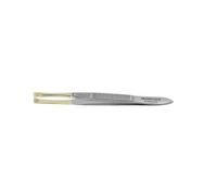 Manicare Flat Tweezer, Surgical Grade Stainless Steel, Gold Plated Highlights Dark Hair, Precision Plucking, Eyebrow Tweezing, Removes Unwanted Hair, Facial Hair, Professional Beauty Accessory Tool