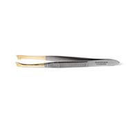 Manicare Slant Tweezer, Surgical Grade Stainless Steel, Gold Plated Highlights Dark Hair, Precision Plucking, Eyebrow Tweezing, Removes Unwanted Hair, Facial Hair, Professional Beauty Accessory Tool
