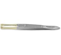 Manicare Flat Tweezer, Surgical Grade Stainless Steel, Gold Plated Highlights Dark Hair, Precision Plucking, Eyebrow Tweezing, Removes Unwanted Hair, Facial Hair, Professional Beauty Accessory Tool
