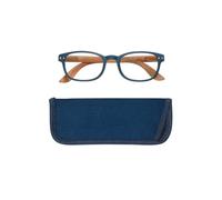 Manicare Reading Glasses For Men And Women, Comfortable Lightweight With Strong Comfort Flex Hinges, Anti-Glare Lenses, Blue Metal Effect Frames With Wood Print Arms With Glasses Pouch, +1.5 Strength