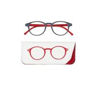Manicare Reading Glasses For Men And Women, Comfortable Lightweight With Strong Comfort Flex Hinges, Anti-Glare Lenses, Matt Grey Rimmed Frames With Red Arms With Glasses Pouch, +2 Strength