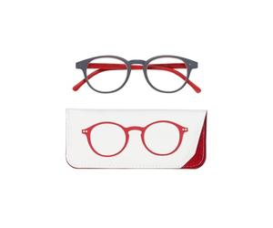 Manicare Reading Glasses For Men And Women, Comfortable Lightweight With Strong Comfort Flex Hinges, Anti-Glare Lenses, Matt Grey Rimmed Frames With Red Arms With Glasses Pouch, +1.5 Strength