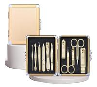 Manicure Kit Manicure Set with Luxury Metal Box, 11Pcs Professional Nail Clippers Kit Pedicure Care Tools- Stainless Steel Grooming for Travel or Home Travel(Gold)