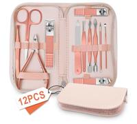 Manicure Pedicure Set 12PCS, Nail Clippers Set for Men Women, Toe Nail Clipper, Manicure & Pedicure Tools & Accessories, Nail Grooming Kit with Rose Gold Leather Case for Travel & Home