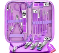 Manicure Pedicure Set - 16 Pcs Nail Clipper Set Professional Nail Grooming Tools Manicure Pedicure Kit, Nail Care Kit Idea for Men Women with Travel Case Purple