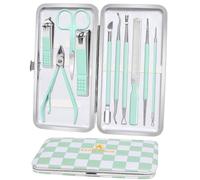 Manicure Set 10pcs Professional Nail Clippers Kit Pedicure Care Tools | Stainless Steel, Grooming Tools,with Green White PU Leather Case, for Travel & Home, Gift for Family & Friends