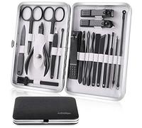 Manicure Set, 19 Pieces Professional Stainless Steel Nail Clippers with Black Leather Storage Case, Portable Care Kit for Travel or Home, Gifts