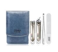 Manicure Set，Nail Clipper Set， Pack Of 4 Multicolor Nail Clipper Set With Leather Case Stainless Steel(Blue)