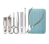 Manicure Set，Nail Clipper Set， Pack Of 7 Stainless Steel Manicure Pedicure Set With Leather Case Multicolor(Blue)