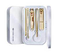 Manicure Set，Nail Clipper Set， Stainless Steel Manicure Pedicure Kit For Men Women Pack Of 5 Multicolor With Storage Box(Gold)
