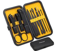 Manicure Set Nail Clippers Kit Professional Stainless Steel Nail Care Tools with Leather Travel Case 10 in 1 Yellow