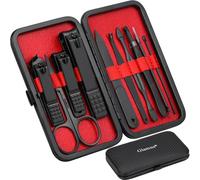 Manicure Set Nail Clippers Kit Professional Stainless Steel Nail Care Tools with Leather Travel Case 10 in 1 Black