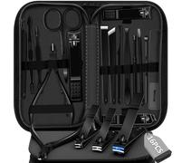 Manicure Set Pedicure Kit, 16 Pcs Stainless Steel Nail Clippers Set, Professional Nail Care Tools Grooming Kit with Portable Travel Leather Case for Men Women Black