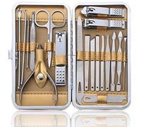 Manicure Set Pedicure Kit Professional 19 Pcs Nail Clipper for Men & Women Stainless Steel Sharp Cutter Grooming Nose Hair Scissors…Black Fingernails & Toenails with Portable Case (Wine red_19 pieces)