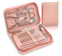 Manicure Set Professional Nail Clippers Kit Pedicure Care Tools with Zipped Bag for Women - 18 in 1 Grooming Tools Kit for Travel & Home（Rose Gold）
