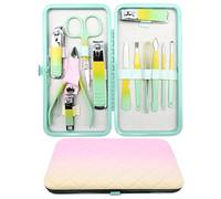 Manicure Set Professional Nail Clippers Pedicure Kit, Stainless Steel Nail Care Beauty Tools Grooming Kit with Travel Leather Case for Men Women, Mint Green,12Pcs