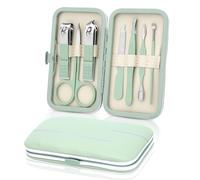 Manicure Set-Stainless Steel Nail Care Set-Professional 7 in 1 Ingrown Toenail Clipper Grooming Tool-Pedicure Kit & Toe Nail Cutter-Thick Nail Scissors Toiletries with Cuticle Trimmer (Green)