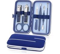 Manicure Set-Stainless Steel Nail Care Set-Professional 7 in 1 Ingrown Toenail Clipper Grooming Tool-Pedicure Kit & Toe Nail Cutter-Thick Nail Scissors Toiletries with Cuticle Trimmer (Blue)