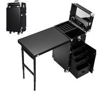 Manicure Table Station, Porfoldable Desk Nail Art Beauty Technician Desk With Rolling Wheels, 360° Universal Wheel, Comes With Mirrors And Bluetooth Speakers, Suifor Travel