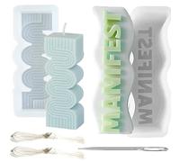 Manifest Wave Alphabet Letter Pillar Silicone Candle Molds Column Geometric Candle Mold Curved House Decoration Cylindrical Set with Large-Eye Wicking Needle for Beginners