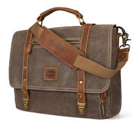 Manificent Laptop Messenger bag for Mens 15.6 Inch, Waterproof Vintage Genuine Leather Mens Briefcase shoulder bag 16 Storage Pockets, Waxed Canvas Leather Computer Business Satchel Work Bag (Brown)