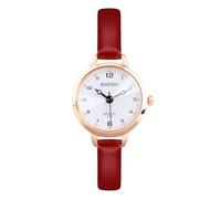 MANIFO Easy Reader Women Arabic Numerals Analogue Quartz Watch Thin Strap PU Leather Wrist Watch for Ladies, Red
