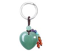 MANIFO Natural Crystal Heart Gemstone Keychain 7 Chakra Healing Stone Key Ring Charm for Women, Green Aventurine, Standard
