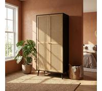 Manila Black & Pvc Rattan 2 Door Double Wardrobe Bedroom Furniture Storage