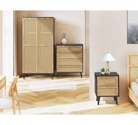 Manila Black & Pvc Rattan 3 Piece Bedroom Set With 2 Door Double Wardrobe, 2 Drawer Bedside And 3+2 Drawer Chest