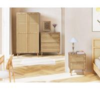 Swish Furniture Manila Oak And Rattan 2 Door Wardrobe 3 Piece Bedroom Set, Brown